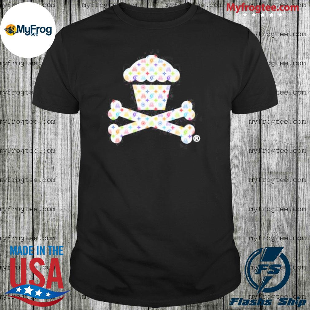 Official Johnny Cupcakes Merch Colorful Chewy Crouton Crossbones Shirt